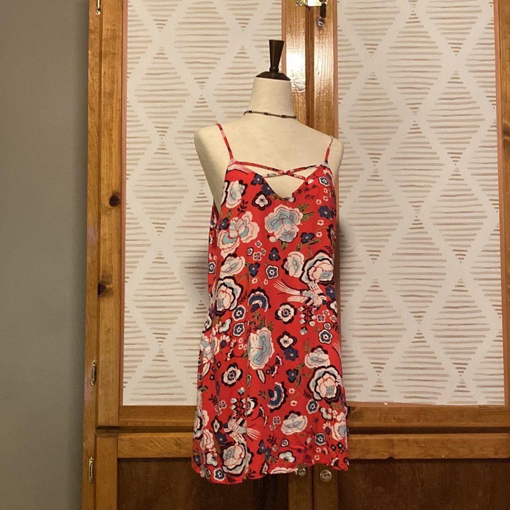 Floral Strappy Red Dress